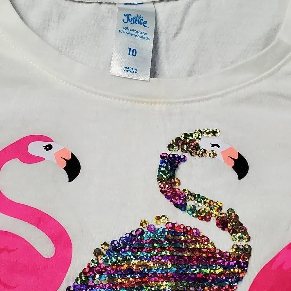 Justice Girls Youth 10 Large white flamingo Top